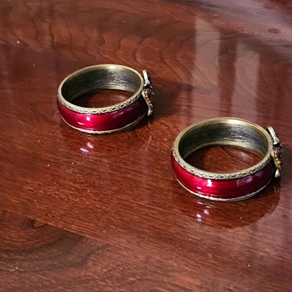 RARE JAY STRONGWATER BUTTERFLY FLORA FAUNA CRYSTAL RED  ENAMEL NAPKIN RINGS